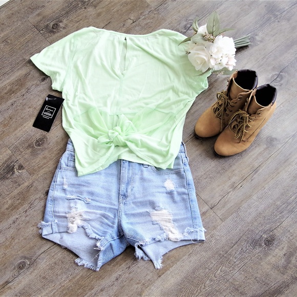 Karma Tops - NWT Summer Lime Shirt w/ Tie-Up Back